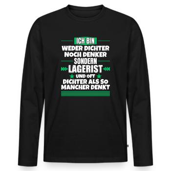 Ni poète ni penseur, mais magasinier - T-shirt manches longues Premium bio Homme - noir - Devant - Nico (187cm)