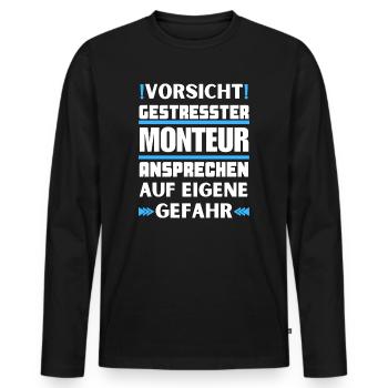Gestresster Monteur nicht ansprechen! - Männer Premium Bio Langarmshirt - Schwarz - Vorne - Nico (187cm)