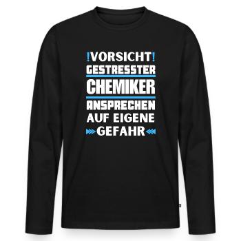 Don't talk to a stressed chemist! - Men's Premium Organic Long Sleeve Shirt - black - Front - Nico (187cm)
