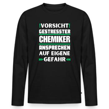 Don't talk to a stressed chemist! - Men's Premium Organic Long Sleeve Shirt - black - Front - Nico (187cm)