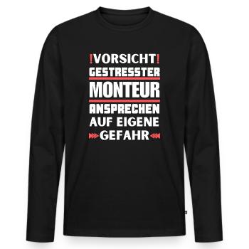 Gestresster Monteur nicht ansprechen! - Männer Premium Bio Langarmshirt - Schwarz - Vorne - Nico (187cm)
