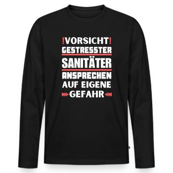Don't talk to a stressed paramedic! - Men's Premium Organic Long Sleeve Shirt - black - Front - Nico (187cm)