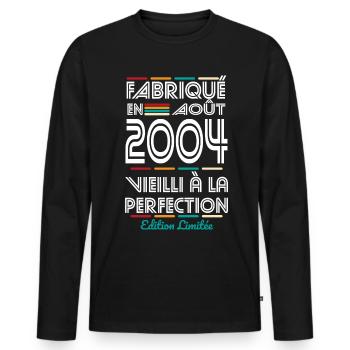 20-jähriges Jubiläum - Hergestellt im August 2004 - Männer Premium Bio Langarmshirt - Schwarz - Vorne - Nico (187cm)