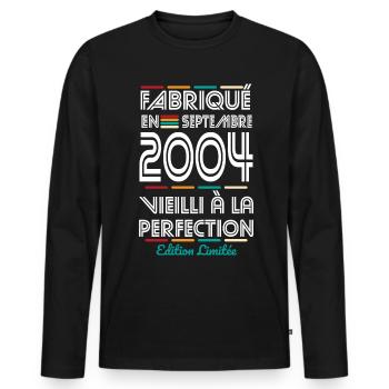 20-jähriges Jubiläum - Hergestellt im September 2004 - Männer Premium Bio Langarmshirt - Schwarz - Vorne - Nico (187cm)