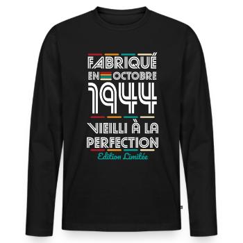 80 Year Anniversary - Made in October 1944 - Men's Premium Organic Long Sleeve Shirt - black - Front - Nico (187cm)