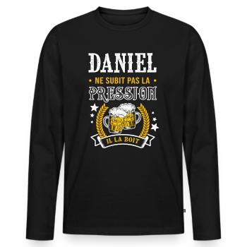 Daniel bière daniel cadeau Daniel fêtes - T-shirt manches longues Premium bio Homme - noir - Devant - Nico (187cm)