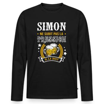 Simon bière simon cadeau Simon fêtes - T-shirt manches longues Premium bio Homme - noir - Devant - Nico (187cm)