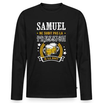 Samuel bière samuel cadeau Samuel fêtes - T-shirt manches longues Premium bio Homme - noir - Devant - Nico (187cm)