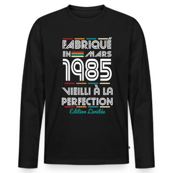 40 Year Anniversary - Made in March 1985 - Men's Premium Organic Long Sleeve Shirt - black - Front - Nico (187cm)