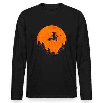 Halloween sorcière sur balai de sorcière - T-shirt manches longues Premium bio Homme - noir - Devant - Nico (187cm)