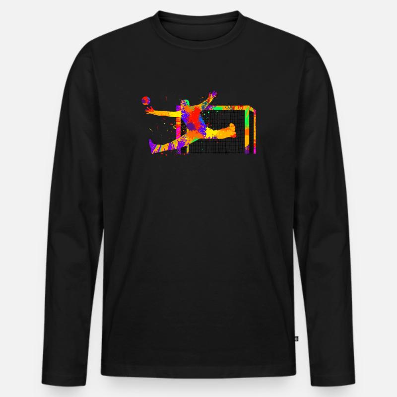 Aquarell-Splash Handball-Torwart Geschenkidee - Männer Premium Bio Langarmshirt - Schwarz