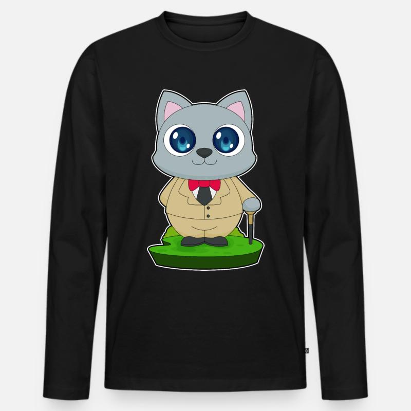 Katze Gehstock - Männer Premium Bio Langarmshirt - Schwarz