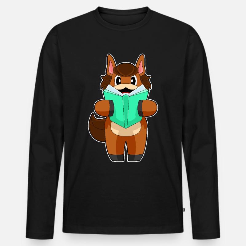 Pferd Buch - Männer Premium Bio Langarmshirt - Schwarz