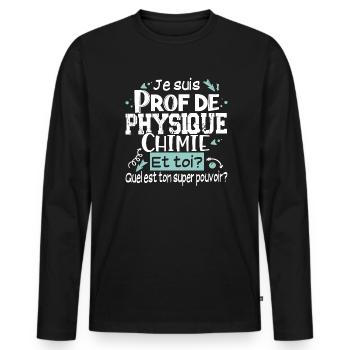 Prof Physique Chimie Professeur Collège Lycée - T-shirt manches longues Premium bio Homme - noir - Devant - Nico (187cm)