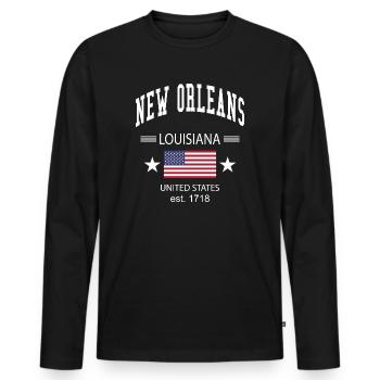New Orleans - Men's Premium Organic Long Sleeve Shirt - black - Front - Nico (187cm)