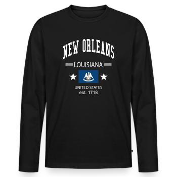 New Orleans - Men's Premium Organic Long Sleeve Shirt - black - Front - Nico (187cm)