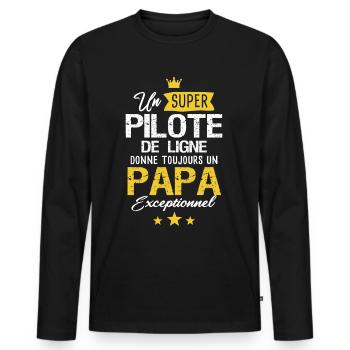 Pilote de ligne cadeau drôle futur papa - T-shirt manches longues Premium bio Homme - noir - Devant - Nico (187cm)