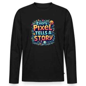 Chaque pixel raconte une histoire - Retro Gaming - T-shirt manches longues Premium bio Homme - noir - Devant - Nico (187cm)