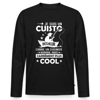 Cuisinier cadeau drôle pêcheur pêche cuisto homme - T-shirt manches longues Premium bio Homme - noir - Devant - Nico (187cm)