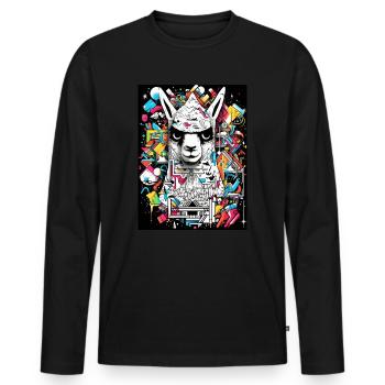 [MB] Cooles Lama vom Block - Männer Premium Bio Langarmshirt - Schwarz - Vorne - Nico (187cm)