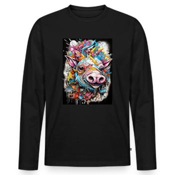 [] Aventure du sanglier rose - T-shirt manches longues Premium bio Homme - noir - Devant - Nico (187cm)