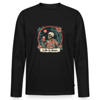 Squelette sur la plage sous les palmiers en vacances - T-shirt manches longues Premium bio Homme - noir - Devant - Nico (187cm)