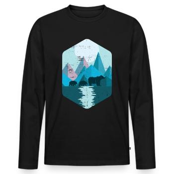 Geometrische Berge | Natur Bär Wald Wildnis Tiere - Männer Premium Bio Langarmshirt - Schwarz - Vorne - Nico (187cm)