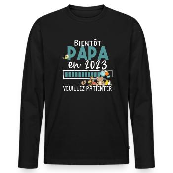 Papa 2023 Père Bébé Naissance Parent Fils Fille - T-shirt manches longues Premium bio Homme - noir - Devant - Nico (187cm)