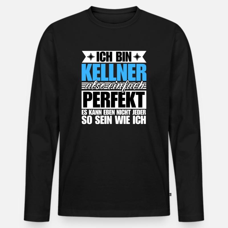 Perfekter Kellner - Männer Premium Bio Langarmshirt - Schwarz