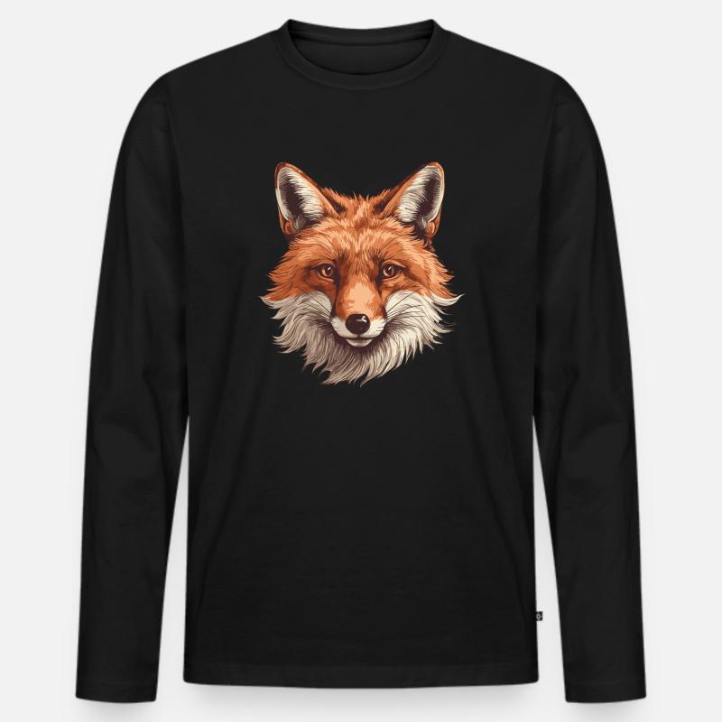 Fuchs Kopf Wald Tier Natur - Männer Premium Bio Langarmshirt - Schwarz