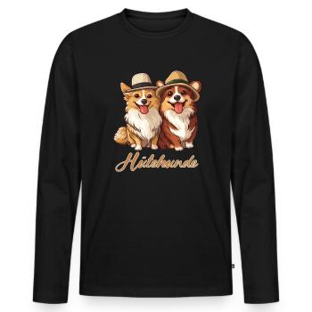 Huetehunde Hütehund Corgis mit Hut lustiges - Männer Premium Bio Langarmshirt - Schwarz - Vorne - Nico (187cm)