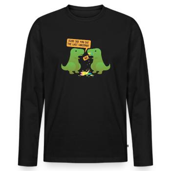 Funny Dino "Did you eat the last Unicorn?" - T-shirt manches longues Premium bio Homme - noir - Devant - Nico (187cm)