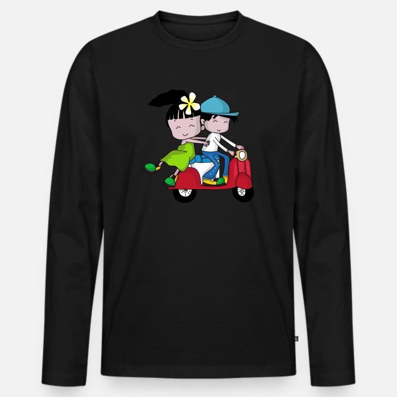 Roller Paar – Reise mit Moped - Männer Premium Bio Langarmshirt - Schwarz