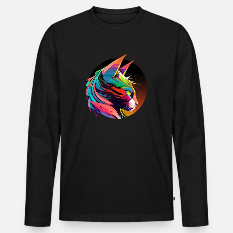 Bunte Katze Portrait mit Polygon Design - Männer Premium Bio Langarmshirt - Schwarz