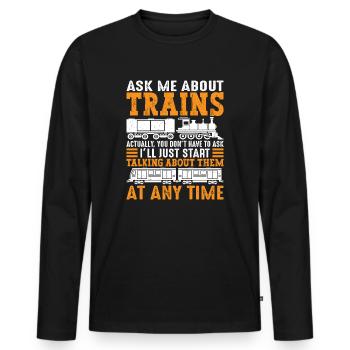 Posez-moi des questions sur les trains, le conducteur de locomotive - T-shirt manches longues Premium bio Homme - noir - Devant - Nico (187cm)