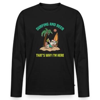 Surf et bière Noël Surfeurs - T-shirt manches longues Premium bio Homme - noir - Devant - Nico (187cm)