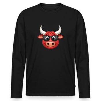 Cute cartoon bull with sunglasses - Men's Premium Organic Long Sleeve Shirt - black - Front - Nico (187cm)