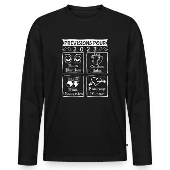 Prévisions pour 2023,future mama,futur papa,papa - T-shirt manches longues Premium bio Homme - noir - Devant - Nico (187cm)