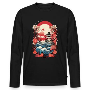 Japan Vintage: Japanese Mountain Idyll - Men's Premium Organic Long Sleeve Shirt - black - Front - Nico (187cm)