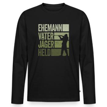 Ehemann Vater Jäger Held Rotwild Jagd Jagen Lustig - Männer Premium Bio Langarmshirt - Schwarz - Vorne - Nico (187cm)