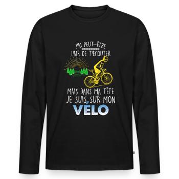 Vélo de course, homme cycliste cadeau - T-shirt manches longues Premium bio Homme - noir - Devant - Nico (187cm)