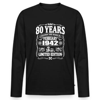 80 Jahre - geboren im Februar 1942 - Männer Premium Bio Langarmshirt - Schwarz - Vorne - Nico (187cm)
