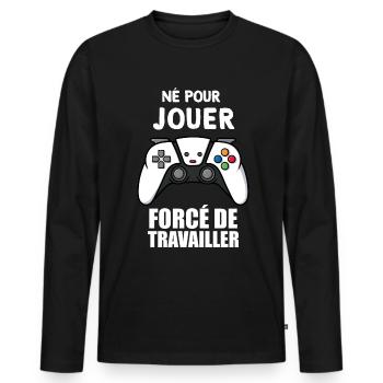 Jeux. Né pour jouer. Humour jeux vidéo - T-shirt manches longues Premium bio Homme - noir - Devant - Nico (187cm)