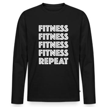 Fitness, Repeat | Bodybuilding, Gym, Health - Men's Premium Organic Long Sleeve Shirt - black - Front - Nico (187cm)