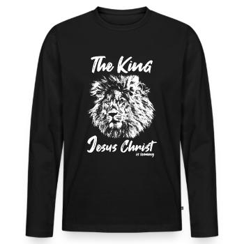Messages de la Bible Jésus Lion Tribu Juda - T-shirt manches longues Premium bio Homme - noir - Devant - Nico (187cm)