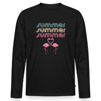 Retro Summer Flamingo Vintage Style - T-shirt manches longues Premium bio Homme - noir - Devant - Nico (187cm)
