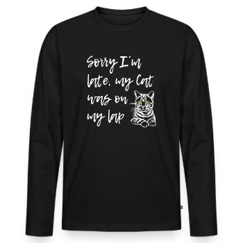 Désolé que le chat soit sur les genoux - T-shirt manches longues Premium bio Homme - noir - Devant - Nico (187cm)