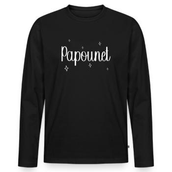 Papa Papounet Message Cadeau Père - T-shirt manches longues Premium bio Homme - noir - Devant - Nico (187cm)