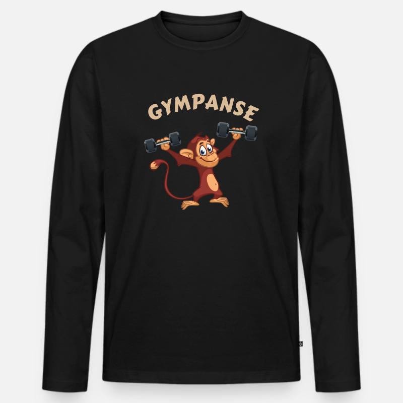 Gympanse Fitnesstudio Pumper - Männer Premium Bio Langarmshirt - Schwarz