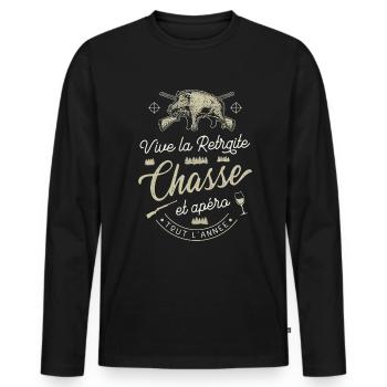 Vive La Retraite Chasse Apéro Chasseur Retraité - T-shirt manches longues Premium bio Homme - noir - Devant - Nico (187cm)